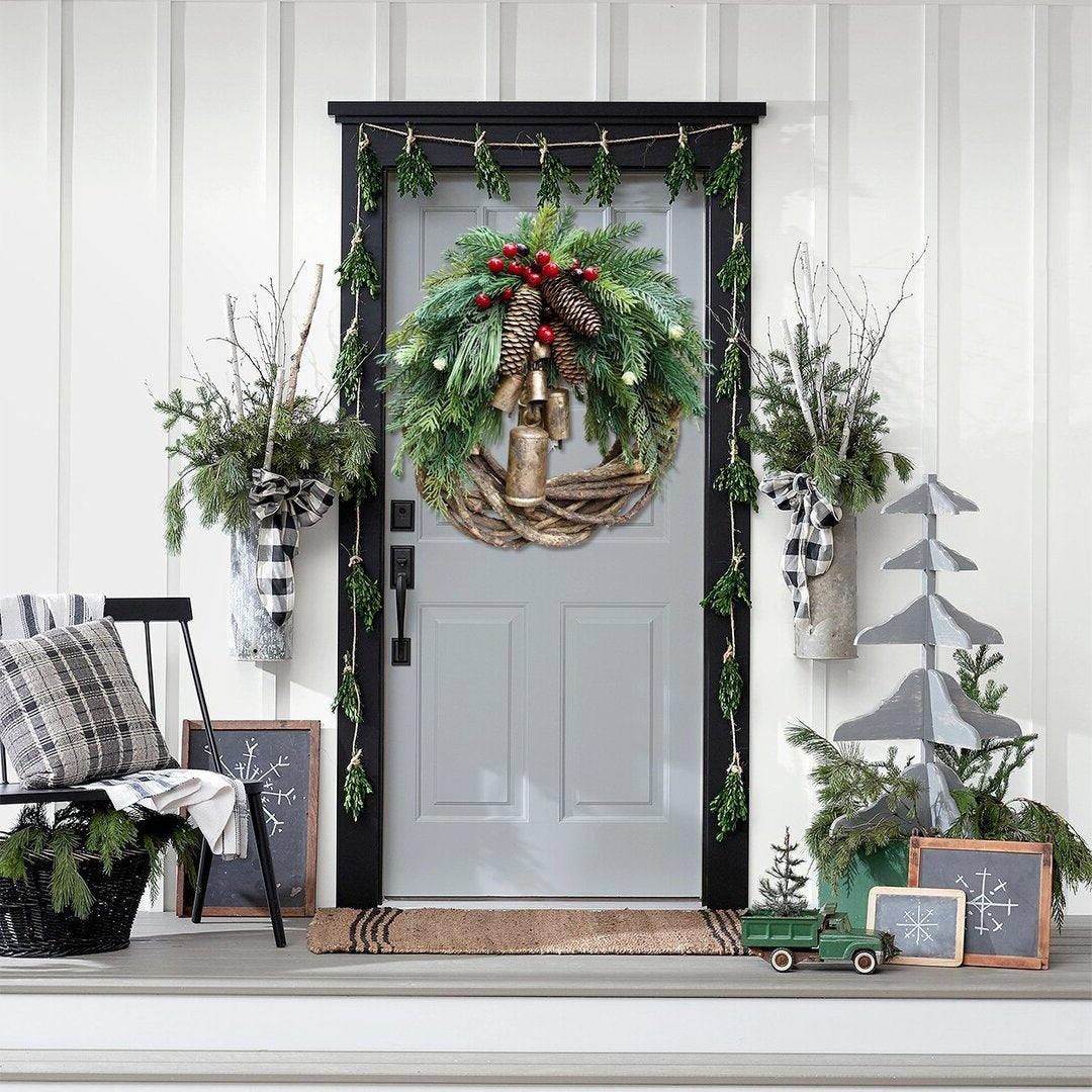 Farmhouse Christmas Wreath - Boho Style Holiday Decor for Front Door