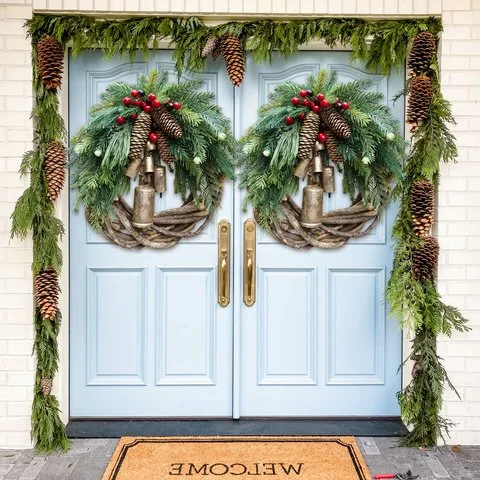 Farmhouse Christmas Wreath - Boho Style Holiday Decor for Front Door