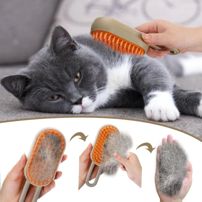 Pet Steam Grooming Brush - 3-in-1 Design for Efficient Pet Care