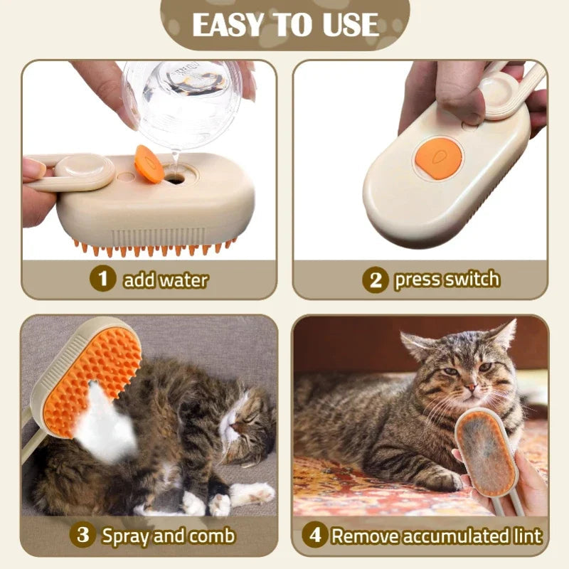 Pet Steam Grooming Brush - 3-in-1 Design for Efficient Pet Care