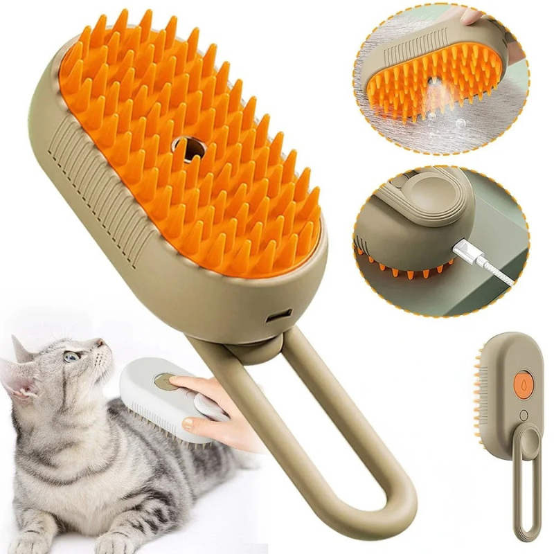Pet Steam Grooming Brush - 3-in-1 Design for Efficient Pet Care