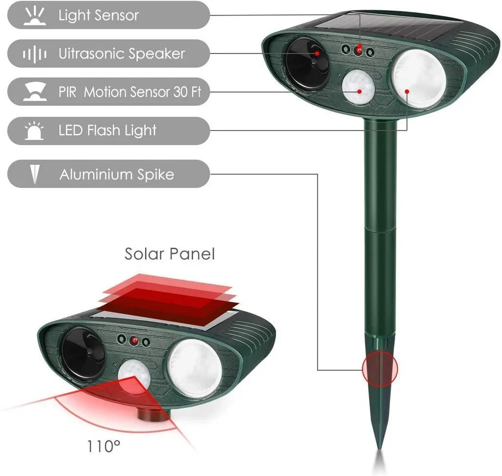 Solar Ultrasonic Chipmunk Repeller - Effective Outdoor Pest Control Device