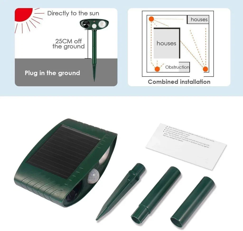 Solar Ultrasonic Chipmunk Repeller - Effective Outdoor Pest Control Device